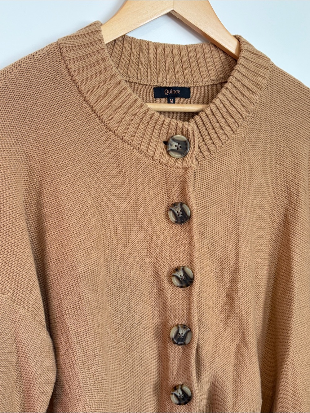 Quince Women's Camel Tan Button-Front Knit Cardigan - 100% Cotton - Picture 4 of 8